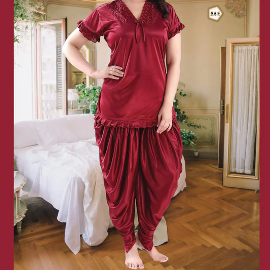 Girls Wear New Stylish 2-Pieces Half Sleeves & V-Neck Patyala Nightwear