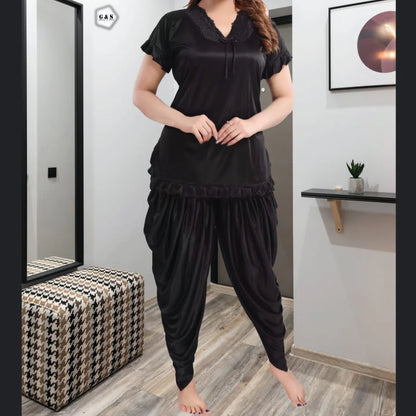 Girls Wear New Stylish 2-Pieces Half Sleeves & V-Neck Patyala Nightwear
