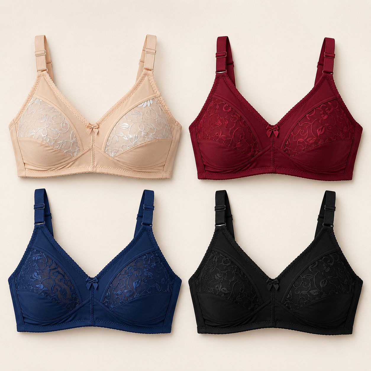 Elegant Lace Comfort Bra Pack of 2 and Pack of 4
