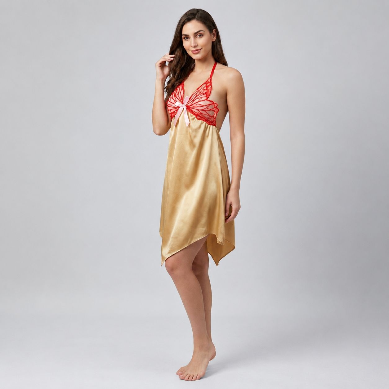 Butterfly Lace Satin Nighty Elegant Bridal Nightwear