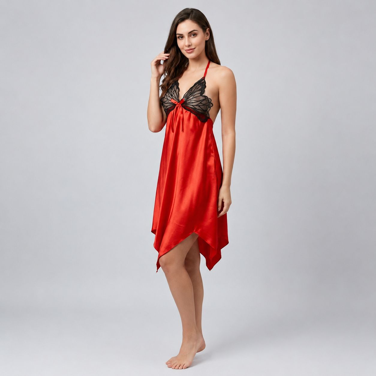 Butterfly Lace Satin Nighty Elegant Bridal Nightwear