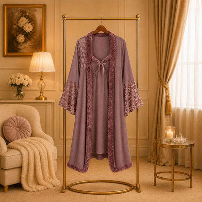 Lace Robe Nighty Set Elegant Bridal Nightwear