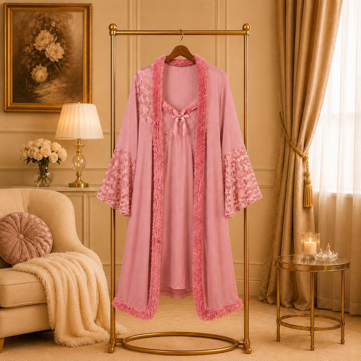 Lace Robe Nighty Set Elegant Bridal Nightwear