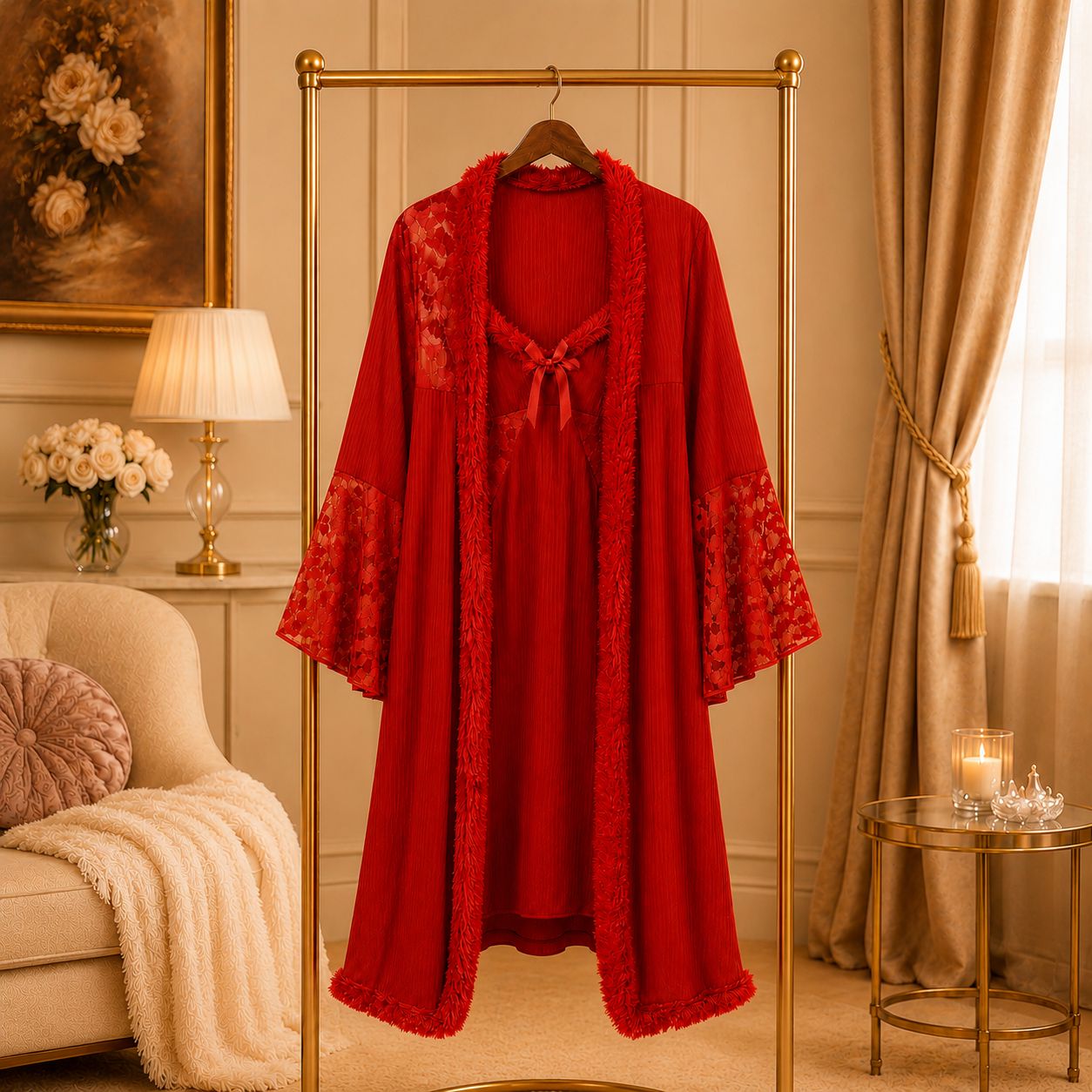 Lace Robe Nighty Set Elegant Bridal Nightwear