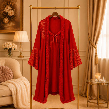 Lace Robe Nighty Set Elegant Bridal Nightwear