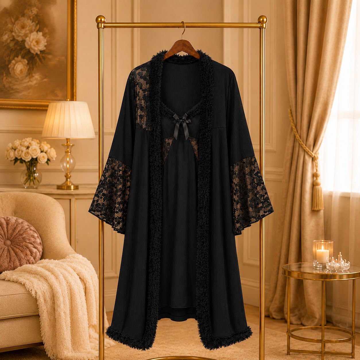 Lace Robe Nighty Set Elegant Bridal Nightwear