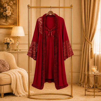 Lace Robe Nighty Set Elegant Bridal Nightwear