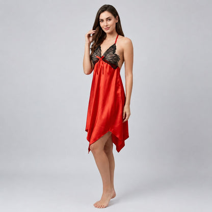 Butterfly Lace Satin Nighty Elegant Bridal Nightwear