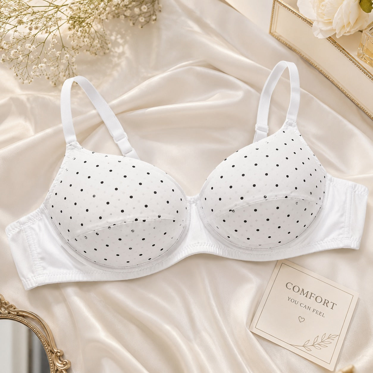 White Polka Dot Cotton Bra Pack of 4 and Pack of 6