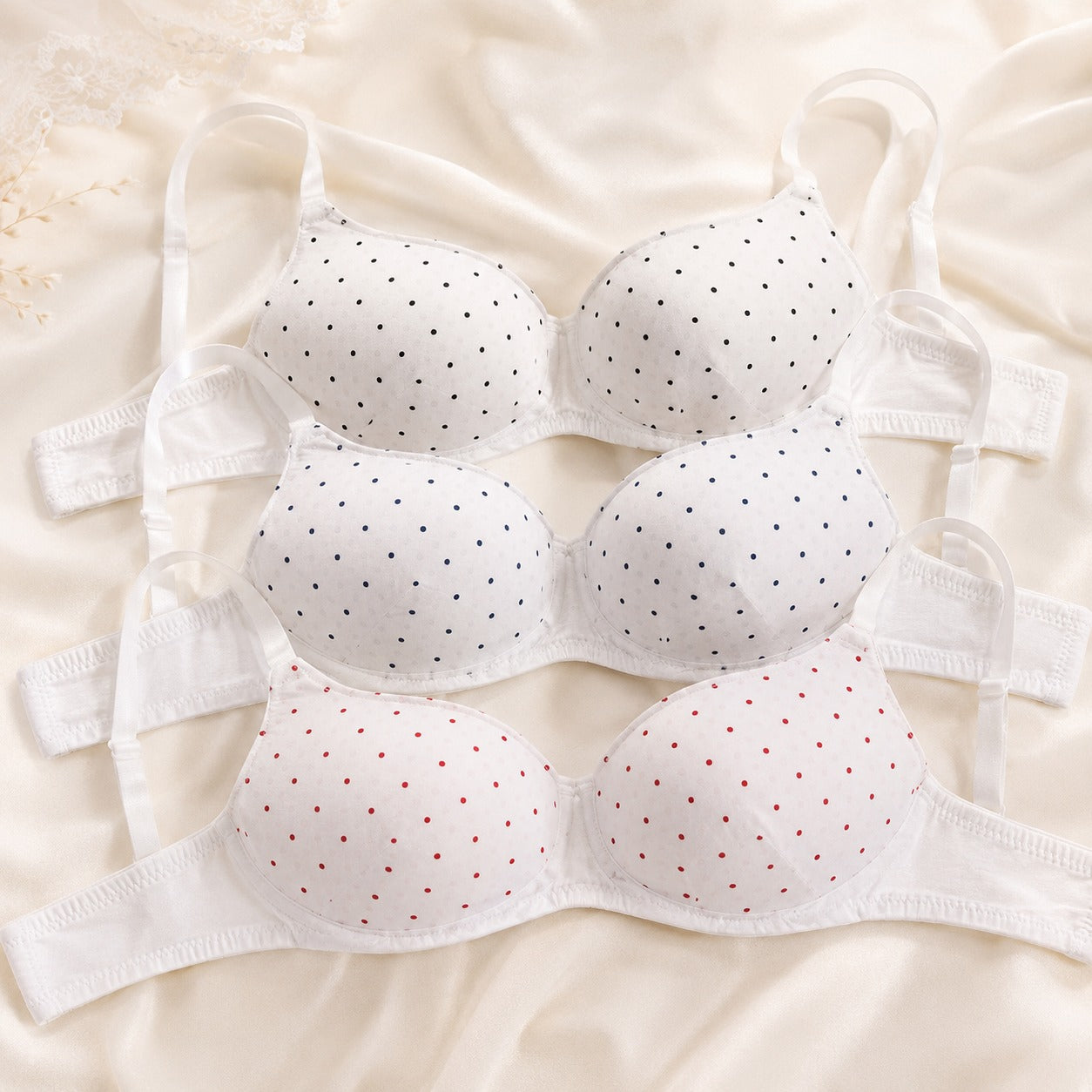 White Polka Dot Cotton Bra Pack of 4 and Pack of 6