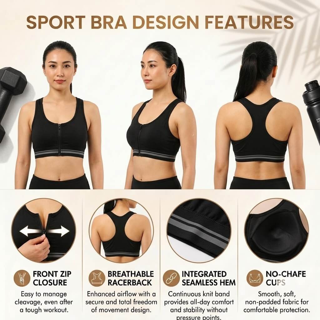 Front Zip Sports Bra