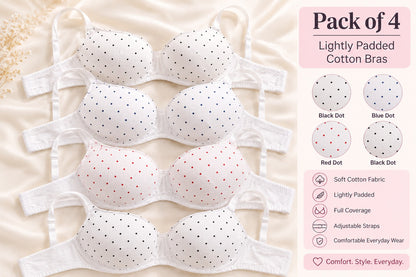 White Polka Dot Cotton Bra Pack of 4 and Pack of 6